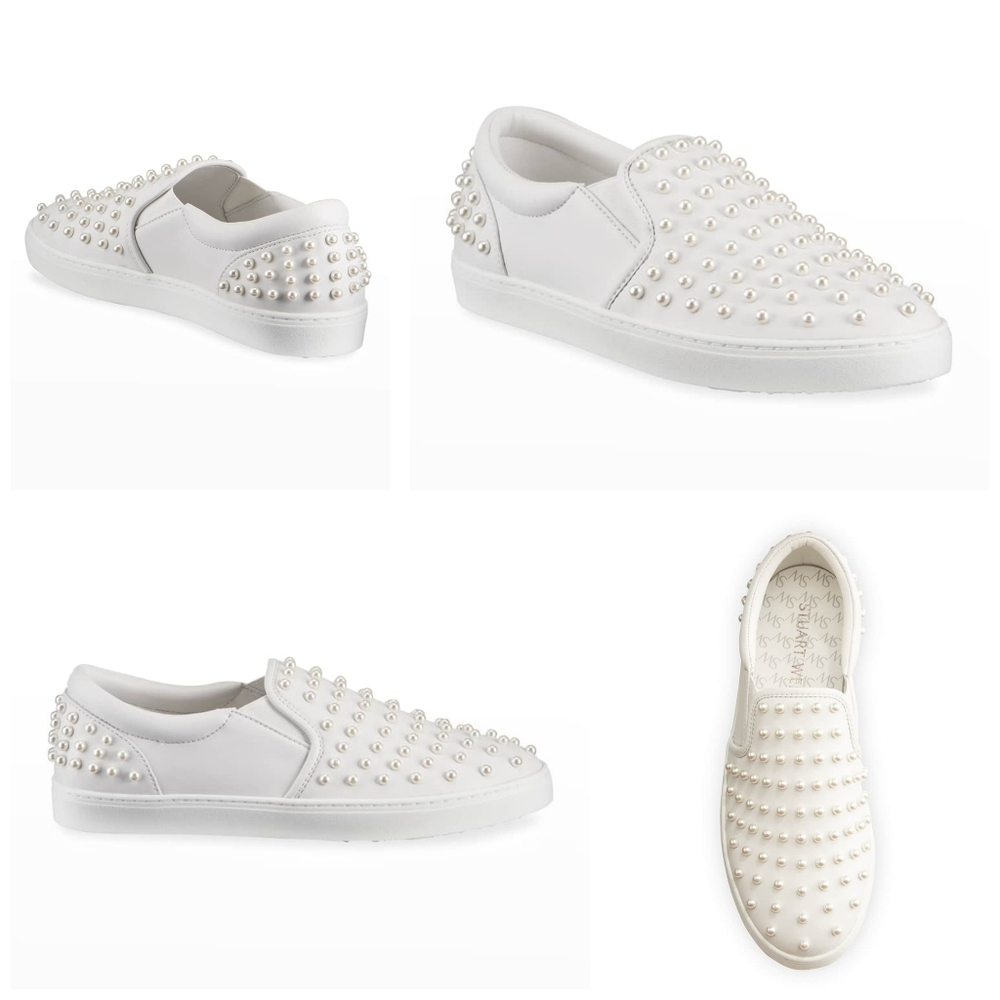 Stuart Weitzman Goldie Pearly leather slip on sneaker